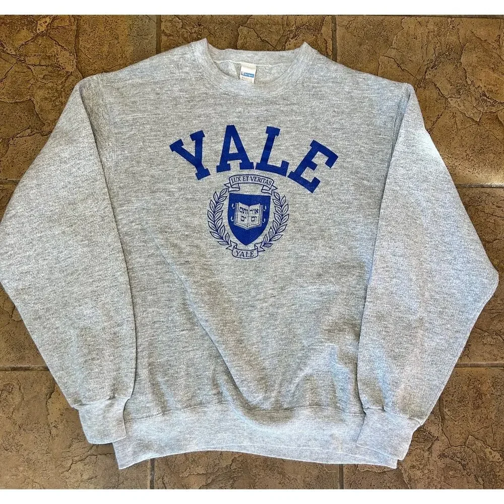 Vintage Yale University Champion Crewneck Sweatshirt Gray XL - Picture 1 of 4